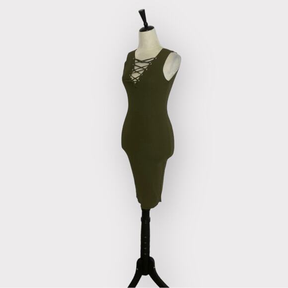 Vintage Dressing Deep V-Neck Knit Dress Green Size XS - Picture 2 of 7